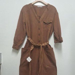 Zara  V-neck Jumpsuit With Cord Braided belt,  size S, Camel